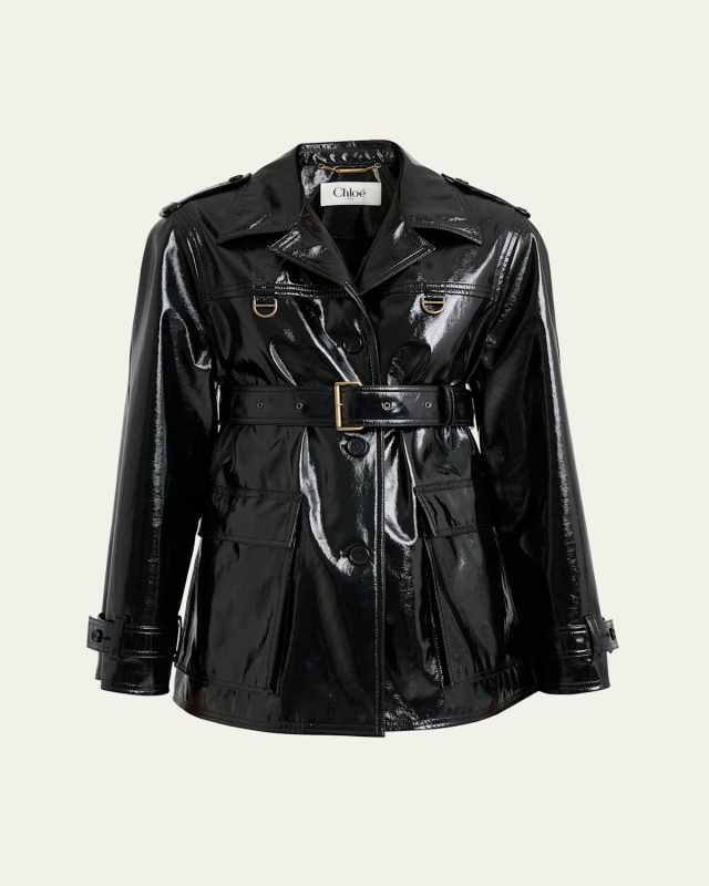 Shiny Cotton Belted Trench Coat